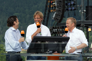 EM2008 ZDF Arena, drei Modatoren auf der Seebühne in Bregenz