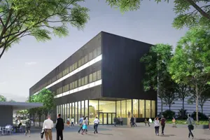 © Dietrich | Untertrifaller Architekten Visualisierung Vorplatz und Foyer Werkstattbühne vor dem Festspielhaus Bregenz © Dietrich | Untertrifaller Architekten